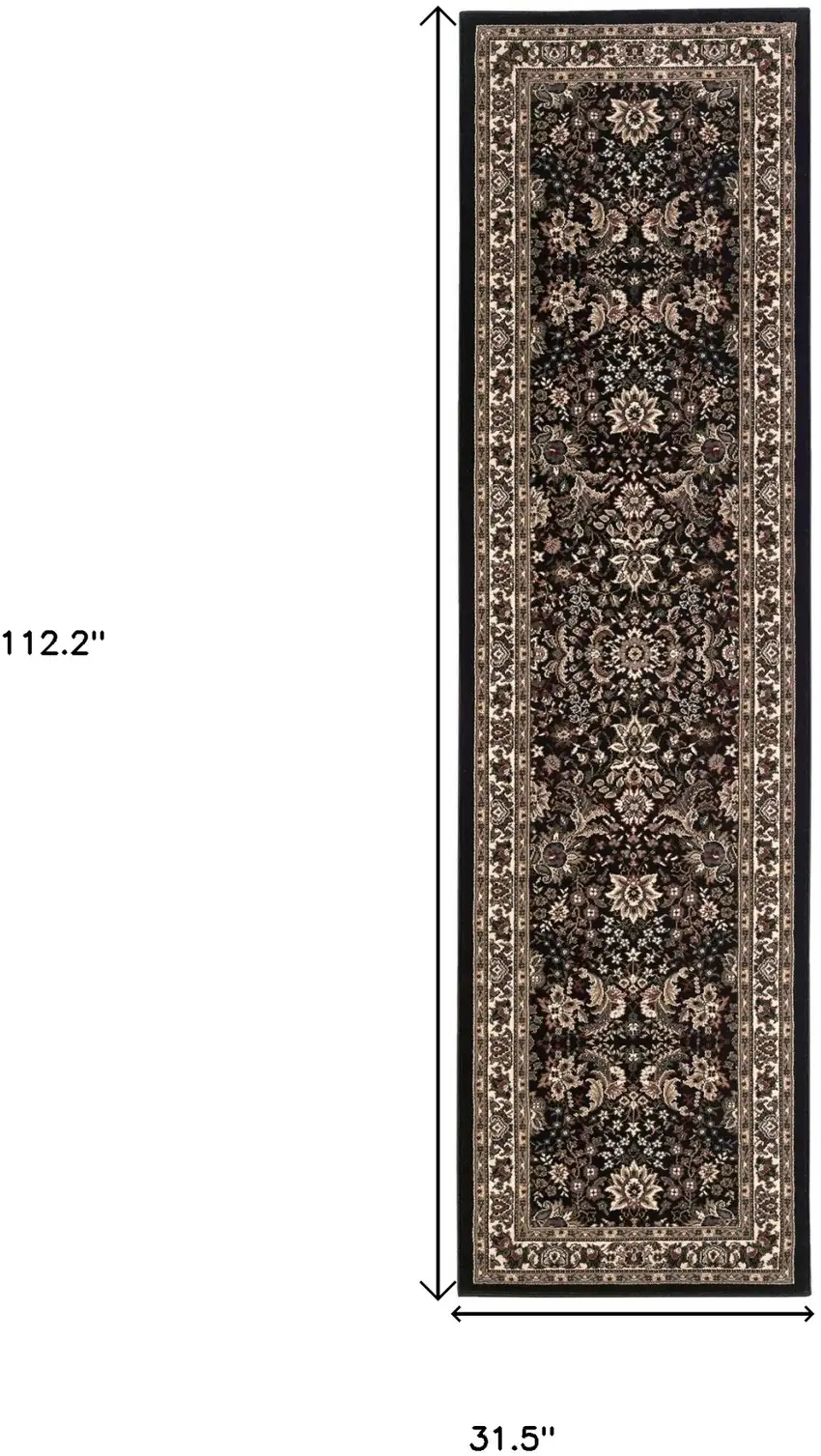 9' Black And Ivory Oriental Runner Rug Photo 3