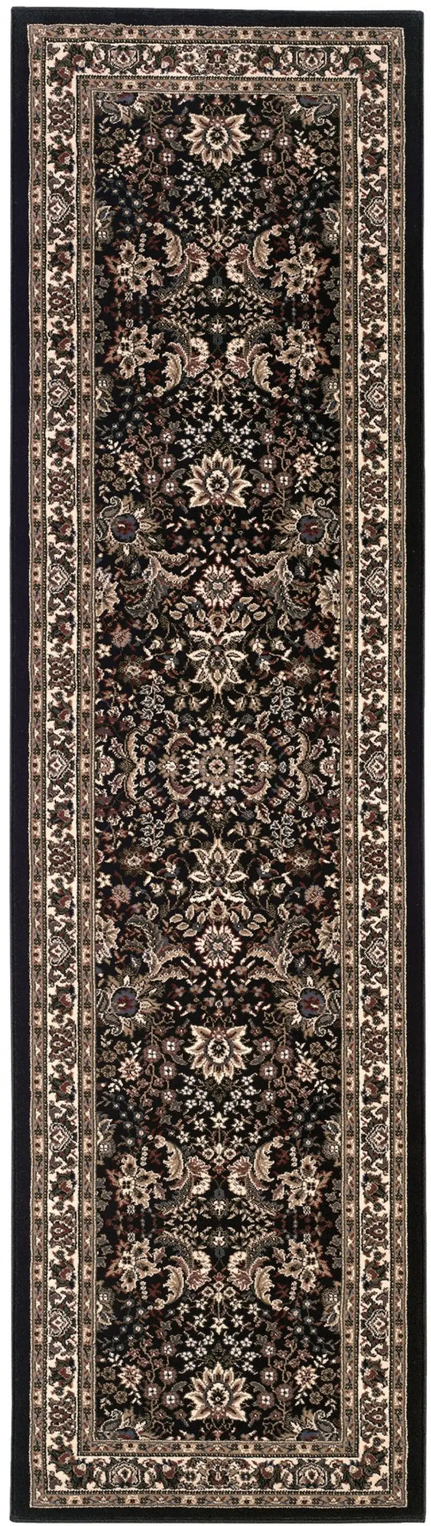 9' Black And Ivory Oriental Runner Rug Photo 4