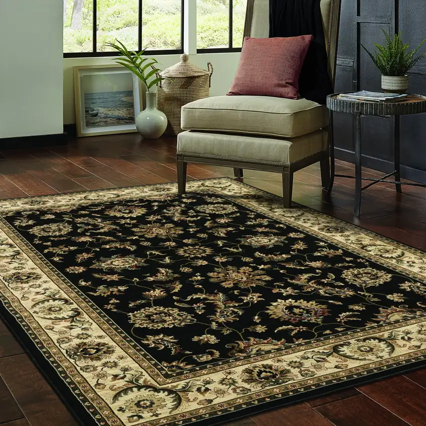 8' Black And Ivory Oriental Square Rug Photo 6