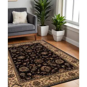 Photo of 8' Black And Ivory Oriental Square Rug