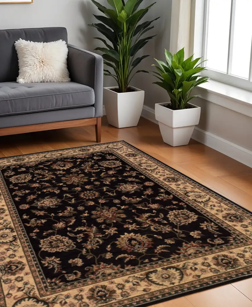 8' Black And Ivory Oriental Square Rug Photo 1