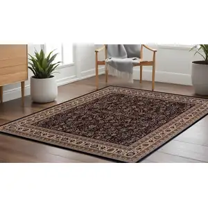 Photo of 8' Black And Ivory Oriental Square Rug
