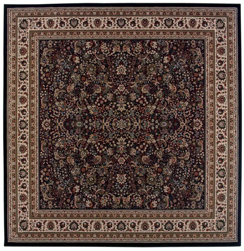8' Black And Ivory Oriental Square Rug Photo 2