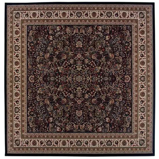 8' Black And Ivory Oriental Square Rug Photo 2