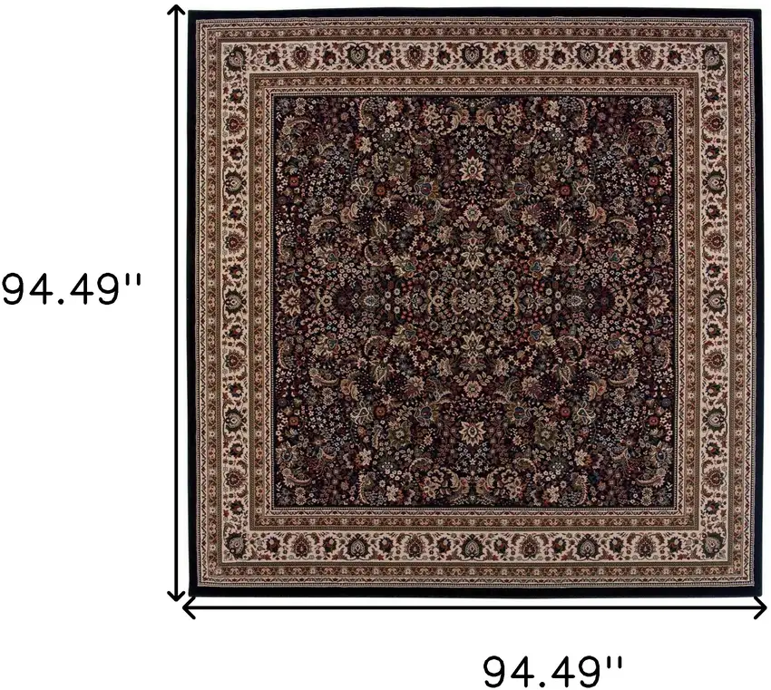 8' Black And Ivory Oriental Square Rug Photo 3