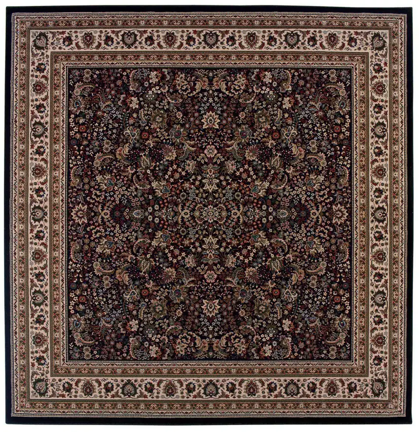 8' Black And Ivory Oriental Square Rug Photo 4