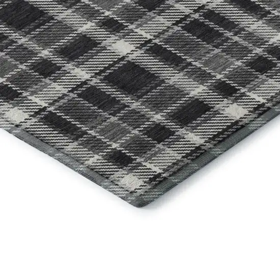 8' Black And Ivory Plaid Washable Round Rug With UV Protection Photo 5