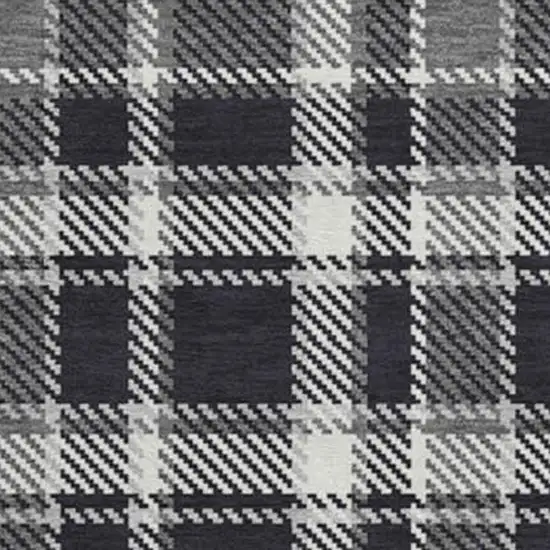 8' Black And Ivory Plaid Washable Round Rug With UV Protection Photo 3