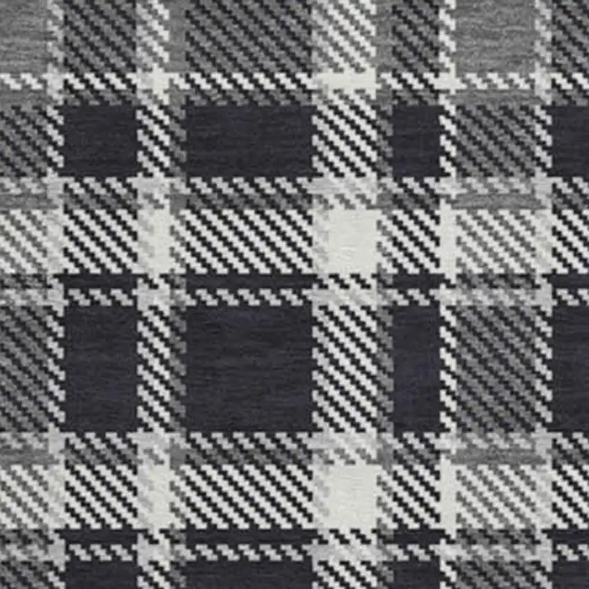 8' Black And Ivory Plaid Washable Round Rug With UV Protection Photo 3