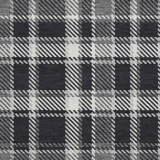 8' Black And Ivory Plaid Washable Round Rug With UV Protection Photo 4