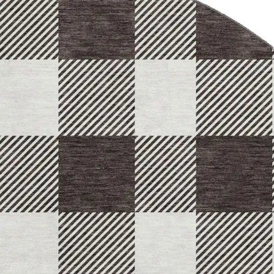 8' Black And Ivory Plaid Washable Round Rug With UV Protection Photo 3
