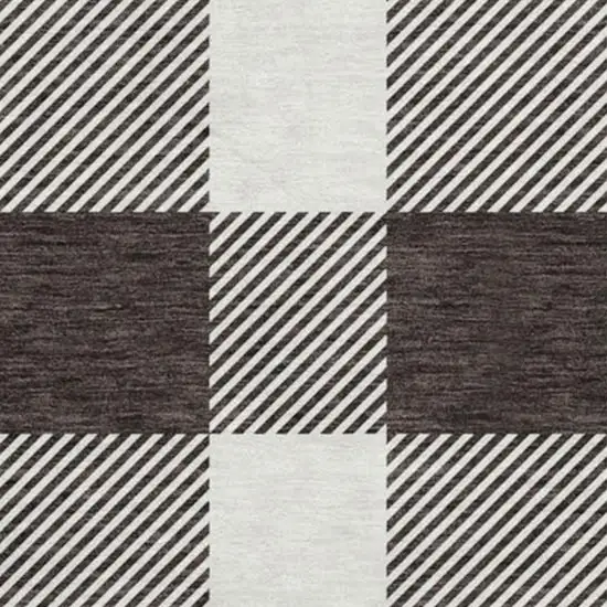 8' Black And Ivory Plaid Washable Round Rug With UV Protection Photo 2