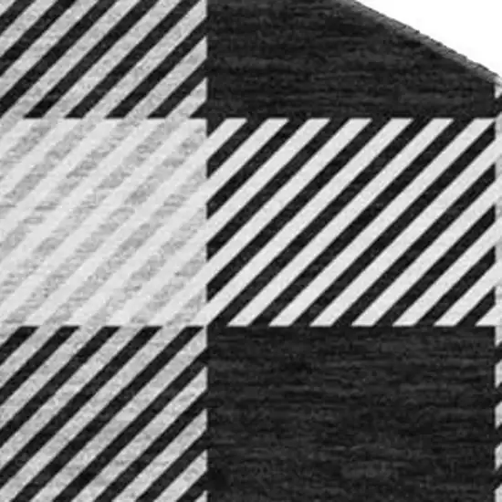 8' Black And Ivory Plaid Washable Round Rug With UV Protection Photo 2