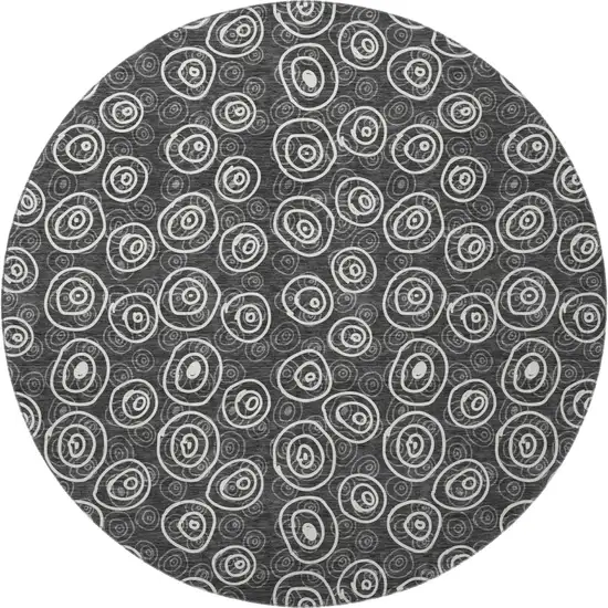8' Black And Ivory Polka Dot Washable Round Rug With UV Protection Photo 4