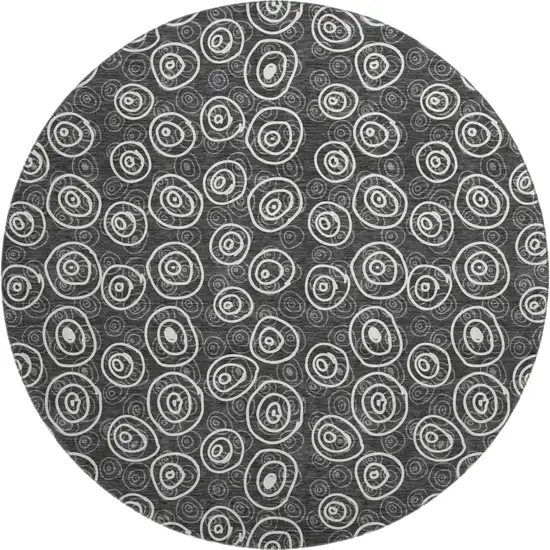 8' Black And Ivory Polka Dot Washable Round Rug With UV Protection Photo 1