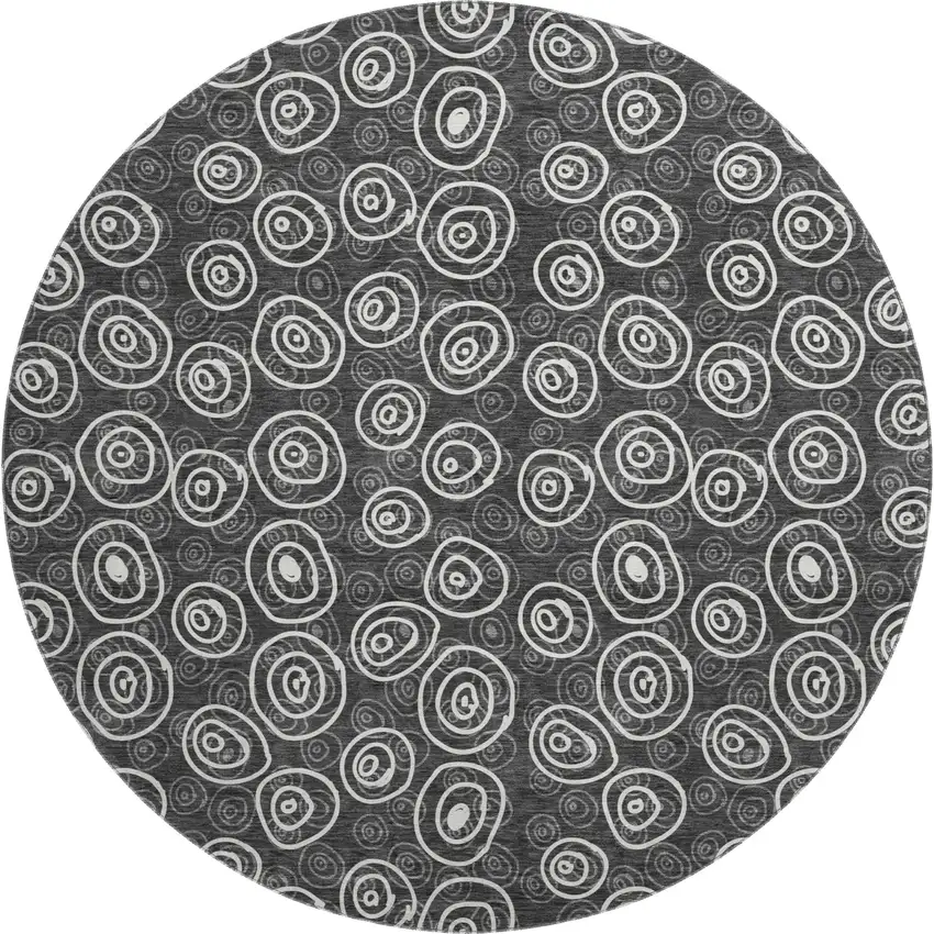 8' Black And Ivory Polka Dot Washable Round Rug With UV Protection Photo 1