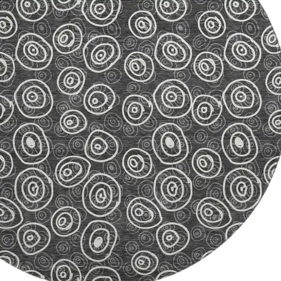8' Black And Ivory Polka Dot Washable Round Rug With UV Protection Photo 3