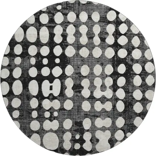 8' Black And Ivory Polka Dot Washable Round Rug With UV Protection Photo 1