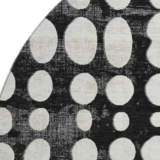 8' Black And Ivory Polka Dot Washable Round Rug With UV Protection Photo 3