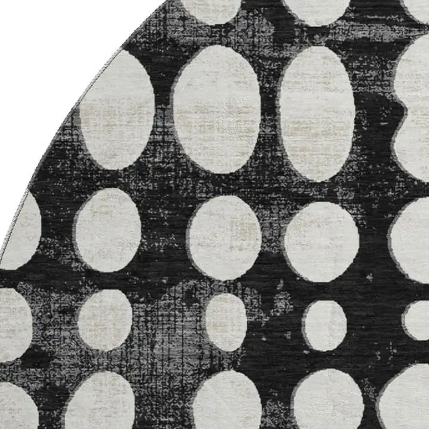8' Black And Ivory Polka Dot Washable Round Rug With UV Protection Photo 3