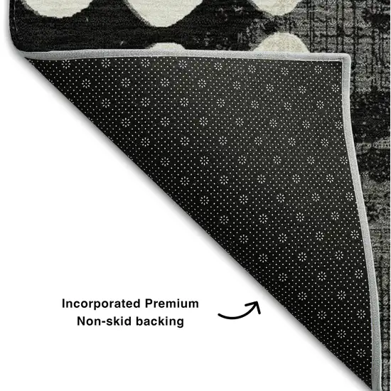 8' Black And Ivory Polka Dot Washable Round Rug With UV Protection Photo 6