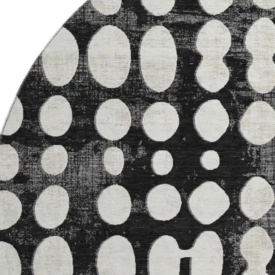 8' Black And Ivory Polka Dot Washable Round Rug With UV Protection Photo 4