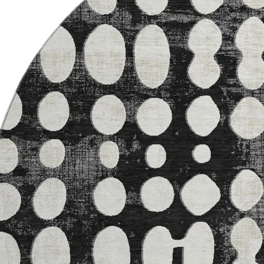 8' Black And Ivory Polka Dot Washable Round Rug With UV Protection Photo 4
