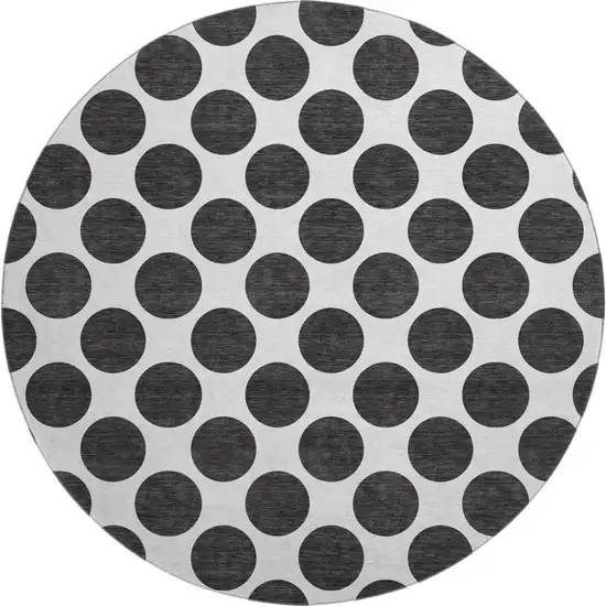 8' Black And Ivory Polka Dot Washable Round Rug With UV Protection Photo 1