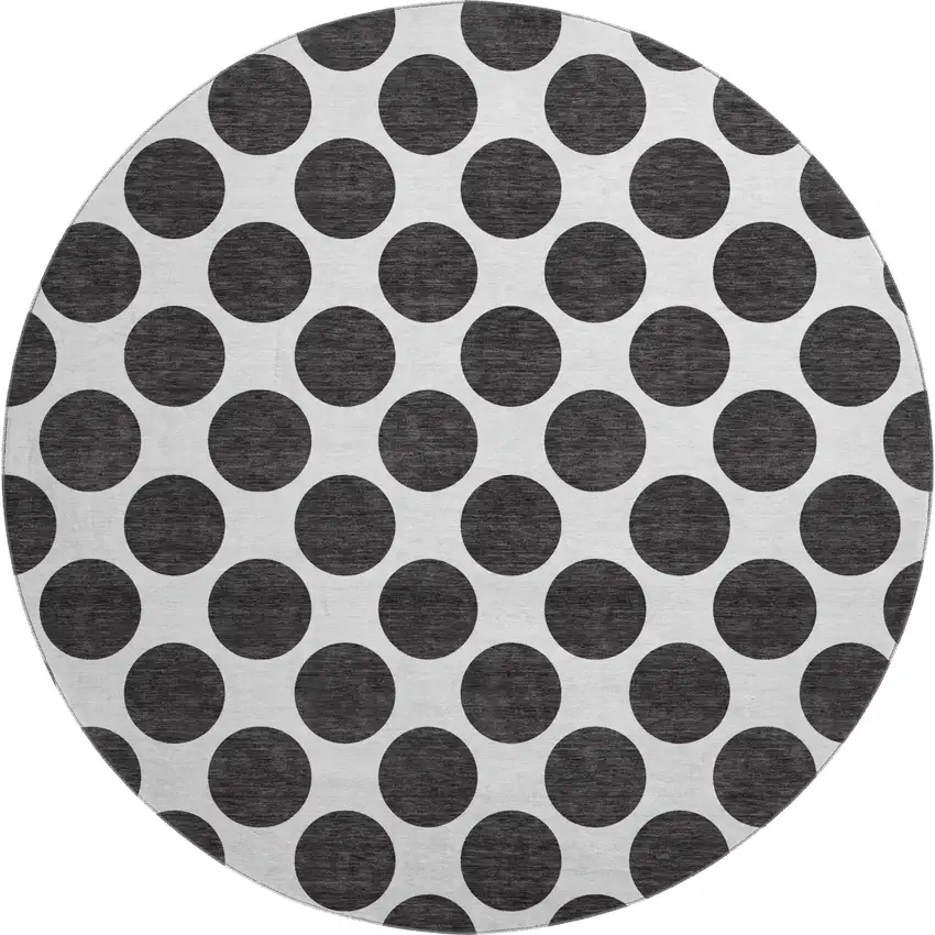 8' Black And Ivory Polka Dot Washable Round Rug With UV Protection Photo 1