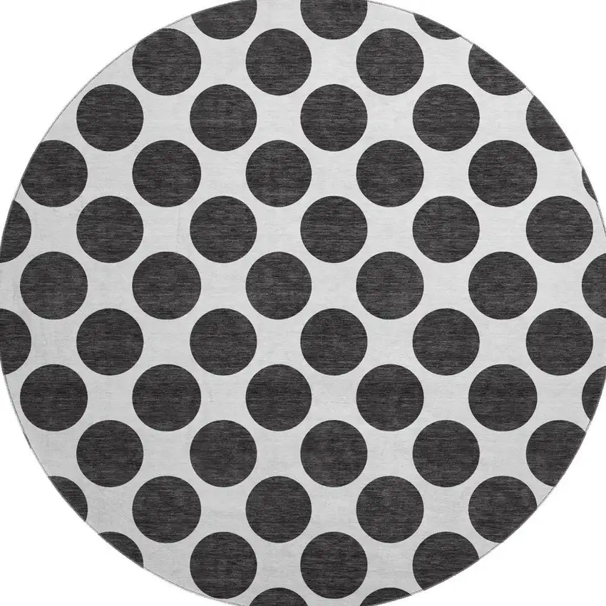 8' Black And Ivory Polka Dot Washable Round Rug With UV Protection Photo 3