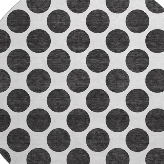 8' Black And Ivory Polka Dot Washable Round Rug With UV Protection Photo 2