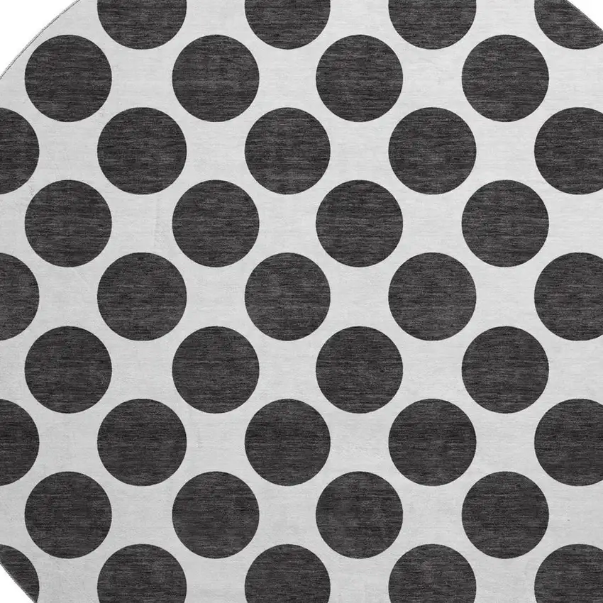 8' Black And Ivory Polka Dot Washable Round Rug With UV Protection Photo 2