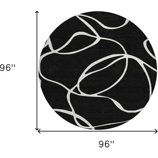 8' Black And Ivory Round Abstract Washable Indoor Outdoor Area Rug Photo 3
