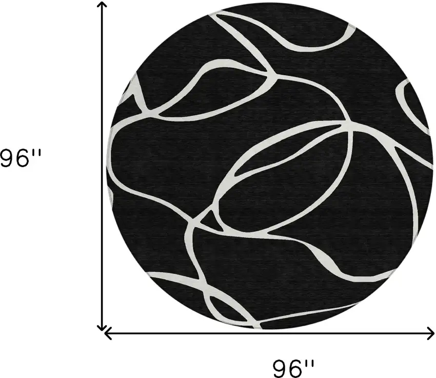 8' Black And Ivory Round Abstract Washable Indoor Outdoor Area Rug Photo 3