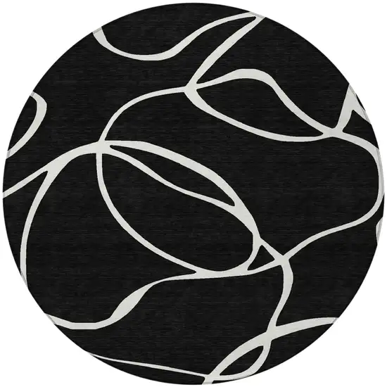 8' Black And Ivory Round Abstract Washable Indoor Outdoor Area Rug Photo 5
