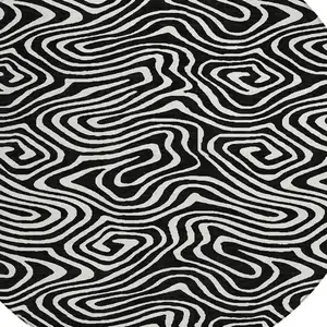 Photo of 8' Black And Ivory Round Abstract Washable Indoor Outdoor Area Rug