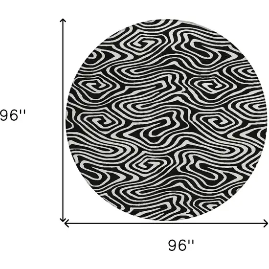 8' Black And Ivory Round Abstract Washable Indoor Outdoor Area Rug Photo 3
