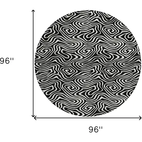 8' Black And Ivory Round Abstract Washable Indoor Outdoor Area Rug Photo 3