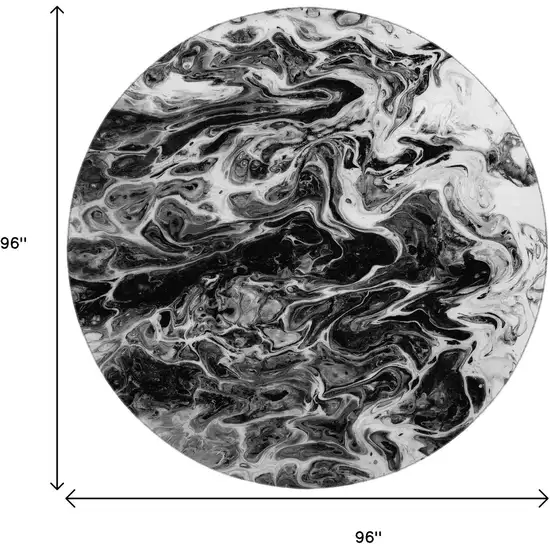 8' Black And Ivory Round Abstract Washable Indoor Outdoor Area Rug Photo 3