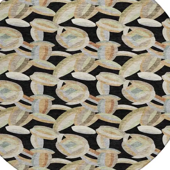 8' Black And Ivory Round Abstract Washable Indoor Outdoor Area Rug Photo 3