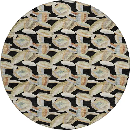 8' Black And Ivory Round Abstract Washable Indoor Outdoor Area Rug Photo 1