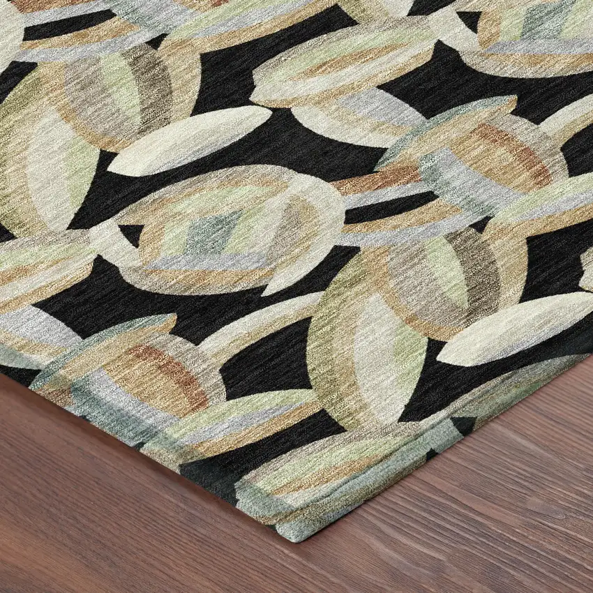 8' Black And Ivory Round Abstract Washable Indoor Outdoor Area Rug Photo 6