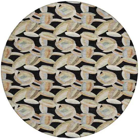 8' Black And Ivory Round Abstract Washable Indoor Outdoor Area Rug Photo 2