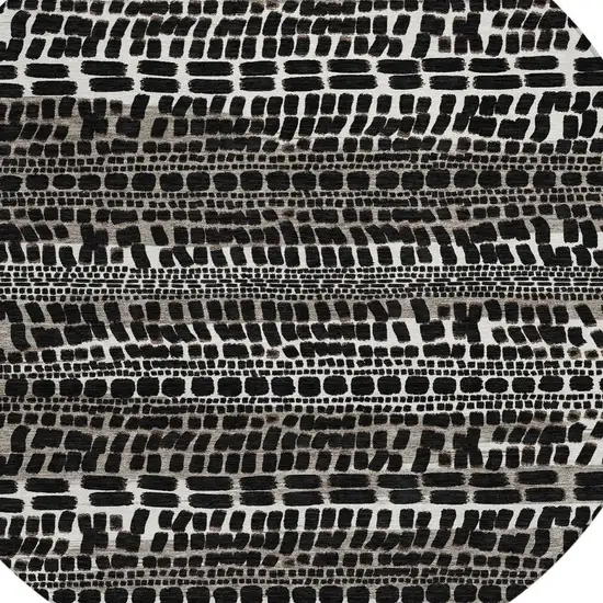8' Black And Ivory Round Abstract Washable Indoor Outdoor Area Rug Photo 2