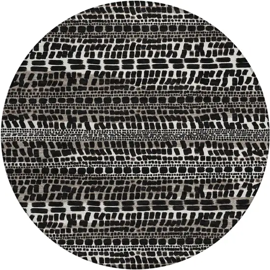 8' Black And Ivory Round Abstract Washable Indoor Outdoor Area Rug Photo 1