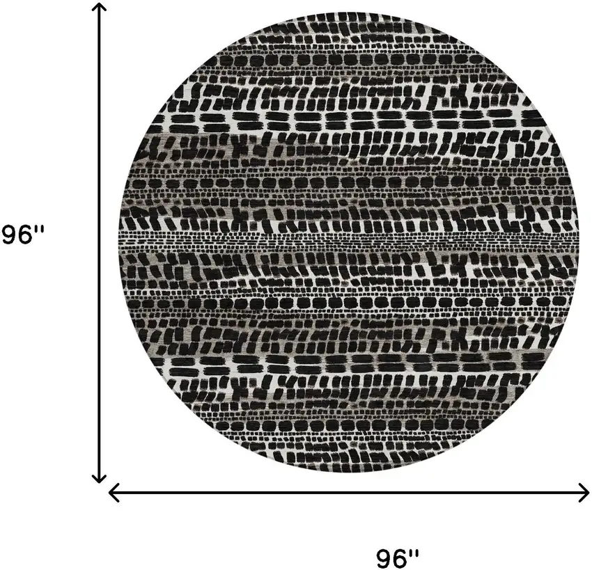 8' Black And Ivory Round Abstract Washable Indoor Outdoor Area Rug Photo 8