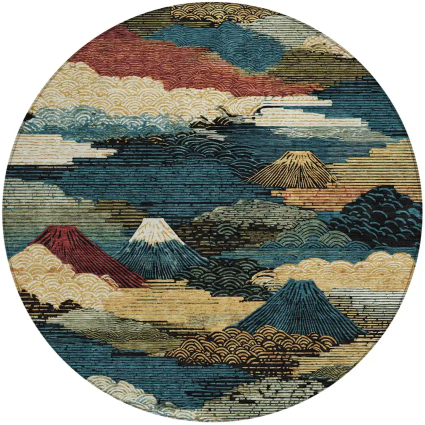 8' Black And Ivory Round Abstract Washable Indoor Outdoor Area Rug Photo 7