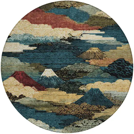8' Black And Ivory Round Abstract Washable Indoor Outdoor Area Rug Photo 7