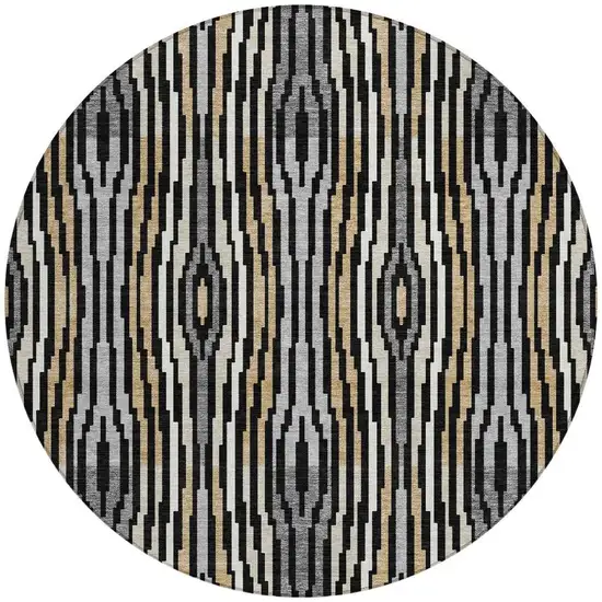 8' Black And Ivory Round Abstract Washable Indoor Outdoor Area Rug Photo 4