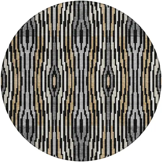8' Black And Ivory Round Abstract Washable Indoor Outdoor Area Rug Photo 2
